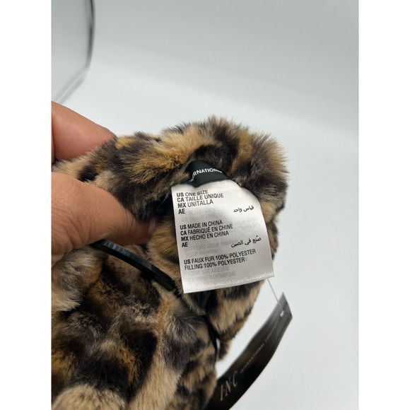 INC International Concepts Womens Pull Through Scarf Brown Leopard Faux Fur New - Picture 2 of 7